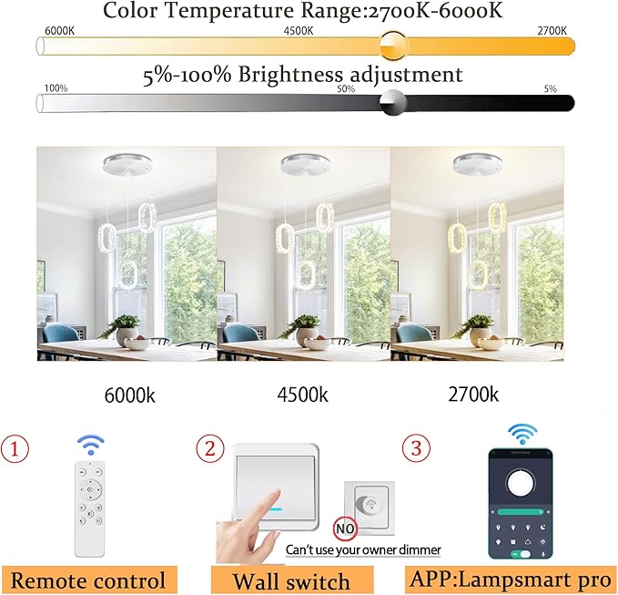 Oval Ring Chandelier Modern LED Dimmable Crystal Pendant Light for Kitchen Island Crystal Ring Chandelier for Dining Room Bedroom Living Room 3-Light Silver