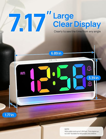 MASHI Loud Alarm Clock for Heavy Sleepers,Digital Clock with 12 Color NightLight,Adjustable Volume,Dynamic RGB Color, Snooze, DST Bedrooms Bedside,ok to Wake for Kids,Teens