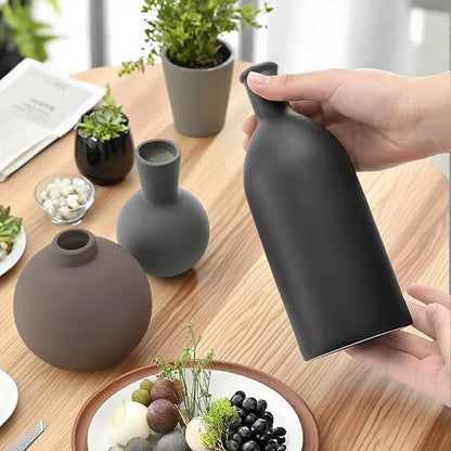 Ceramic Vase Set of 3, Vases Home Decor, Neutral Rustic Modern Farmhouse Decor, Pottery Vases for Pampas Grass Dried Fresh Flowers, Living Room Kitchen Bedroom Bathroom Entryway Mantel Shelf (Black)