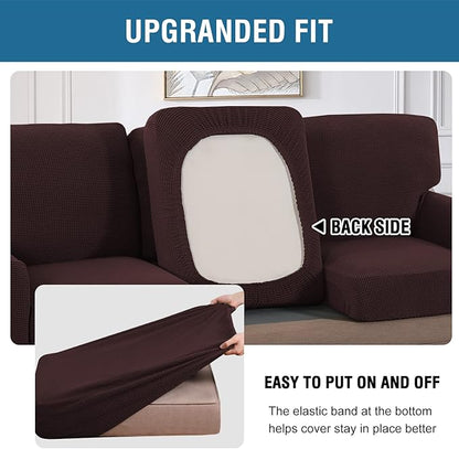 H.VERSAILTEX Multi-Pieces Sofa Covers Stretch Couch Covers Form Fitted Seats and Back Cushions Covers (2 Seat Covers Plus 2 Back Cusion Covers, Bonus 2 Armrest Covers), Chocolate