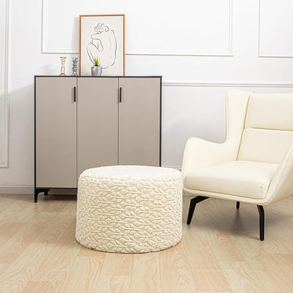 Round Pouf Ottoman Stuffed 20 x 20 x 14 Inches Boho Poof Foot Stool Home Decor Floor Pouffe Ottoman Foot Rest for Couch Sofa Bean Bag Chairs Living Room Bedroom (Linen)