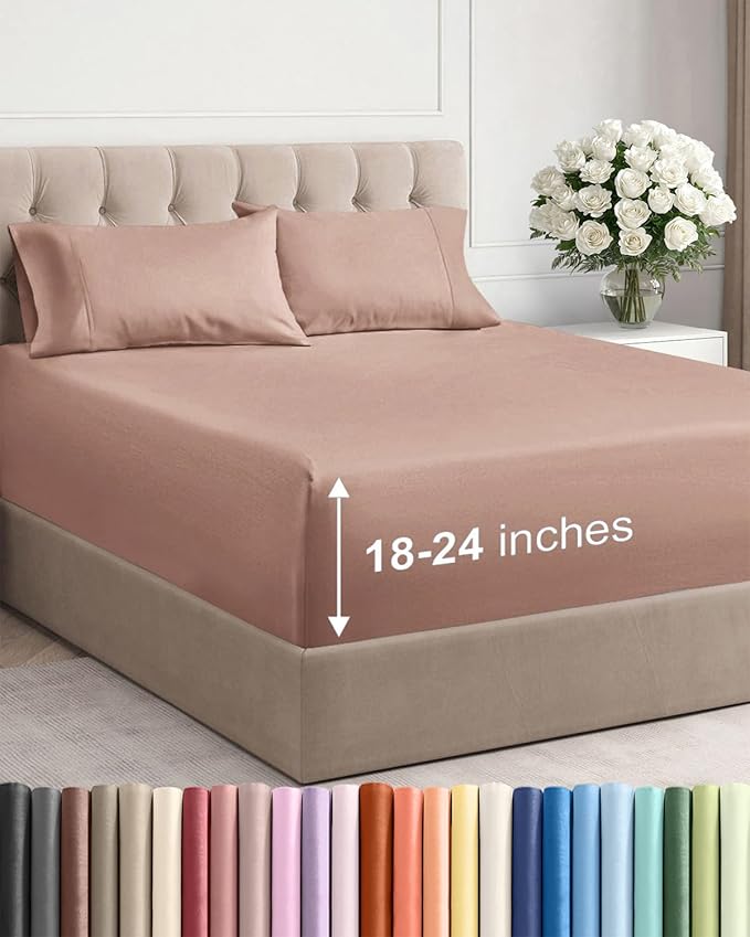 Extra Deep Twin XL Sheet Set - 4 Piece Breathable & Cooling Sheets - Hotel Luxury Bed Sheets Set - Easy & Secure Fit - Soft, Wrinkle Free & Comfy Sheets Set - Mauve Sheet Set with Extra Deep Pockets