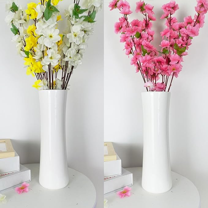 12Inch Tall White Ceramic Flower Vase,Home Decor White Vases for Pampas Grass,Textured Modern Vases for Living Room Decorations,Shelf,Table Centerpieces,Farmhouse Small Ceramic Vase