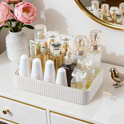 Desk Organizer Tray, PU Leather Valet Tray Nightstand Organizer Cologne Perfume Trays for Men Women, Decorative Vanity Trays Key Bowl Trinket Dish (Ivory, 10.3" x 6.7" x 2.2")