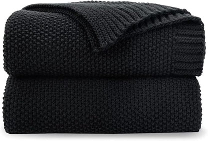 CozeCube Black Throw Blanket for Couch, Soft Cozy Cable Knit Throw for Bed Sofa Living Room, Lightweight Warm Decorative Farmhouse Christmas Blanket, 60"x80", Jet Black