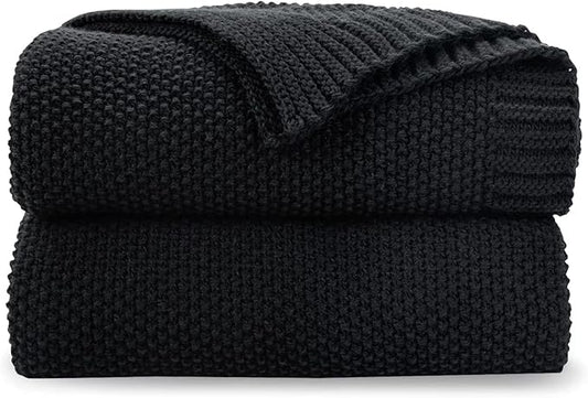 CozeCube Black Throw Blanket for Couch, Soft Cozy Cable Knit Throw for Bed Sofa Living Room, Lightweight Warm Decorative Farmhouse Christmas Blanket, 60"x80", Jet Black