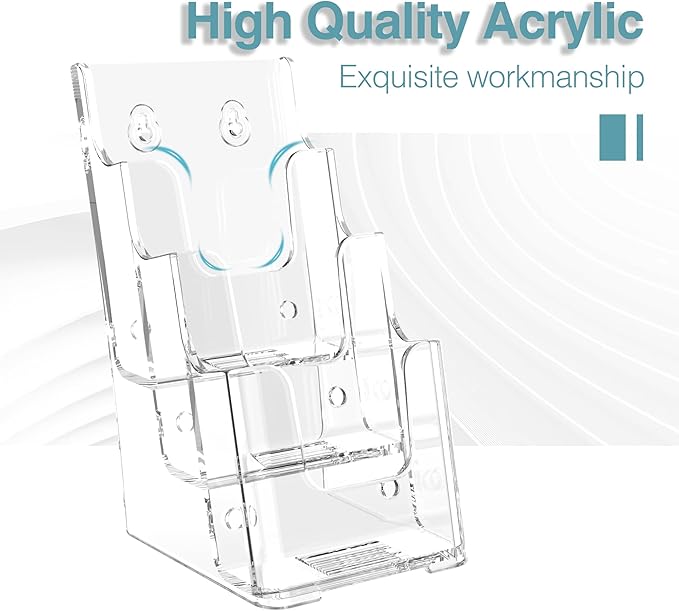 Brochure Holder 4x9 Inch 3 Tier Acrylic Literature Holders Clear Plastic Flyer Display Stand Countertop Use or Wall Mount Pamphlet Holder Organizer for Office, Lobby, Hotel, Trade Show, 4 Pack