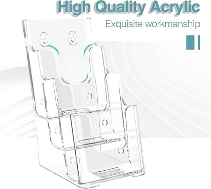 Brochure Holder 4x9 Inch 3 Tier Acrylic Literature Holders Clear Plastic Flyer Display Stand Countertop Use or Wall Mount Pamphlet Holder Organizer for Office, Lobby, Hotel, Trade Show, 4 Pack