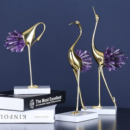 suruim Gold Decor Accents,Brass Birds Statues Gold Home Decor Modern Crystal Decor Ornaments for Living Room, Bedroom, Office Desktop, Cabinets (Purple C)