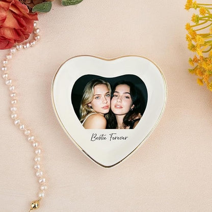 Chillever Personalized Besties Photo Ring Dish, Custom Jewelry Dish Gift for Besties, Soul Sister Trinket Gift for Long Distance Friendship Women BFF Christmas Birthday Wedding Gifts DS3