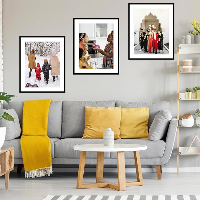 21x28 Picture Frame with 18x24 Mat Set of 2, Display Photo 18x24 with Mat or 21 x 28 Without Mat, Wall Hanging Large 21 by 28 Poster Frame with Plexiglass, 2 Pack, Black