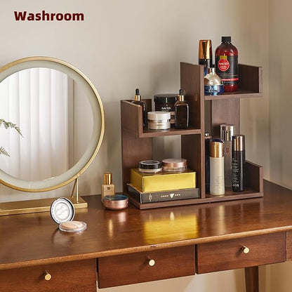 Small Bookshelf - Unique Cactus Design, Kitchen Counter Shelf, Light Walnut Wood, YD-DSR002LW
