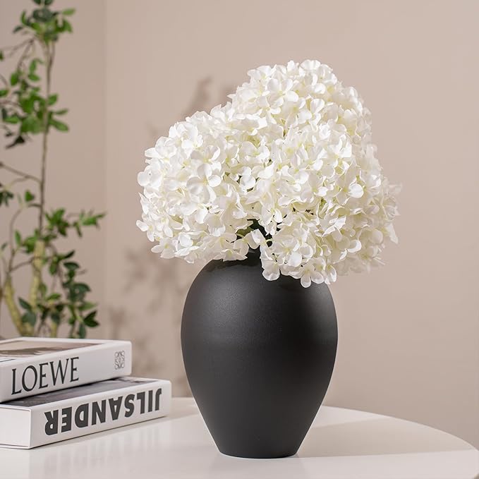 Matte Black Metal Vase, 9.5 Inch Tall Oval Shaped Decorative Flower Vase for Tabletop, Minimalist Modern Home Décor, Centerpieces for Living Room, Dining Room, Wedding or Office