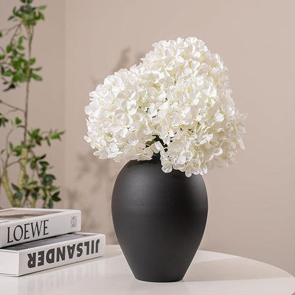 Matte Black Metal Vase, 9.5 Inch Tall Oval Shaped Decorative Flower Vase for Tabletop, Minimalist Modern Home Décor, Centerpieces for Living Room, Dining Room, Wedding or Office