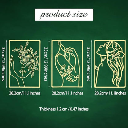 CHENGU 3 Pieces Gold Wall Decor Minimalist Wall Art Metal Line Wall Art Wall Decor for Bedroom Single Line Female for Kitchen Bathroom Living Room(Flower)