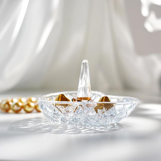 H&D HYALINE & DORA Clear Heart Shaped Crystal Jewelry Ring Holder Decorative Glass Ring Dish Crystal Jewellery Tower Gifts for Women
