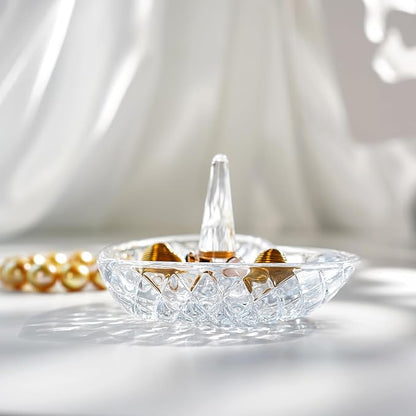 H&D HYALINE & DORA Clear Heart Shaped Crystal Jewelry Ring Holder Decorative Glass Ring Dish Crystal Jewellery Tower Gifts for Women