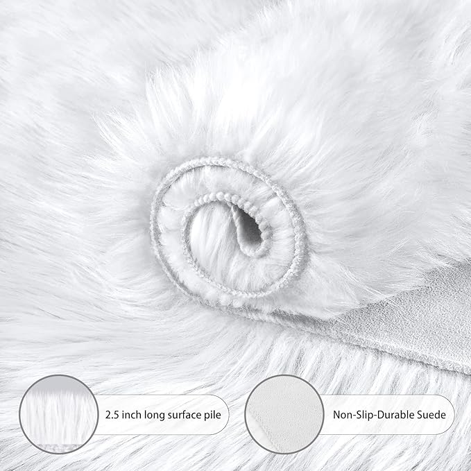 Ciicool Faux Fur Rug 6 x 9 Feet, Fluffy Shaggy Carpet, White Faux Fur Sheepskin Rugs for Living Room, Fuzzy Washable Rugs for Bedroom, Playroom, Decor, Luxury Room Decor, Rectangle