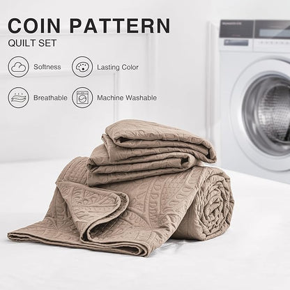 Love's cabin Quilts for Queen Bed Burlwood Bedspreads Bedding Set - Lightweight Bedspread Comforter - Coin Pattern Bedding Coverlet for All Season - 3 Pieces (1 Quilt, 2 Pillow Shams)