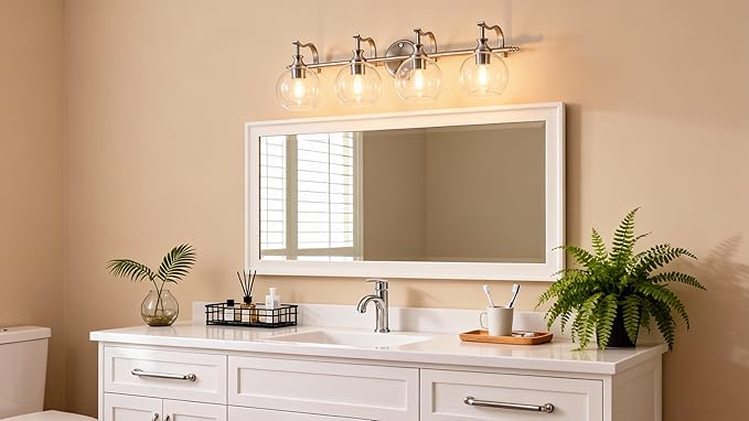 ANDY STAR Bathroom Light Fixtures, Brushed Nickel Vanity Light, 4 Light Bathroom Wall Lights, 30.5 Inch Modern Silver Wall Sconces, E26 Base Bulbs Required, UL Certified