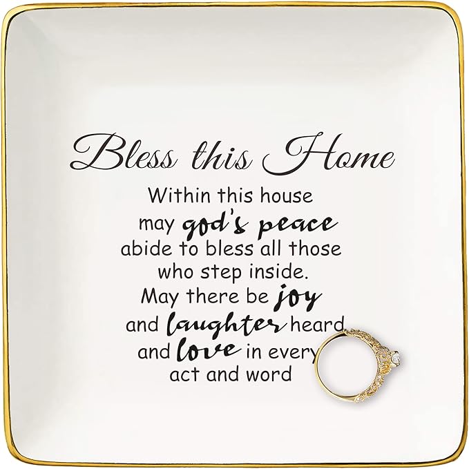 Housewarming Gift for Woman Houseowner,Jewelry Tray, Congrats Gifts of Realtor to Homeowner-Happy New Home Present-First Time New House Present,Trinket Holder Ring Dish-Bless This Home