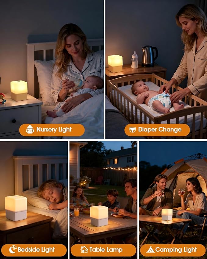 JJ&RY Bedside Touch Night Light for Kids/Adults/Baby Nursery, Funny Lift Design Nightlight for Gift, 2600K/Soft Warm Yellow/Sleep Aid/Dimmable, Cordless Night Lamp for Nightstand/Bedroom/Kids Room