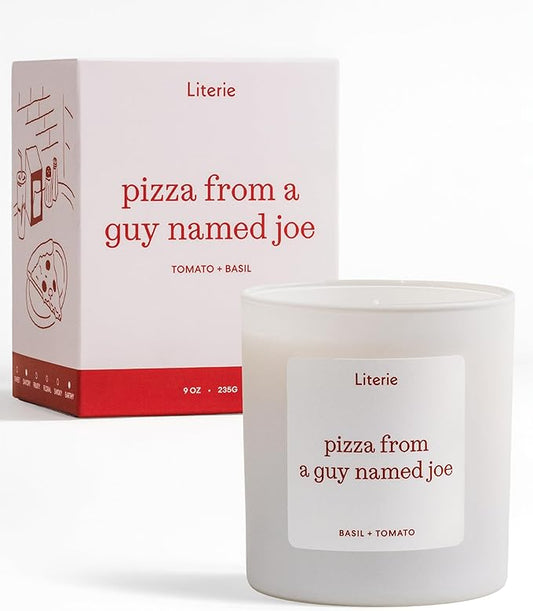 Literie NYC Inspired Scented Candle: Pizza from a Guy Named Joe - Tomato & Basil Scent, 9oz, 50 Hour Burn, Vegan Soy & Coconut Blend Candle for Home Decor, Gift for Women & Men