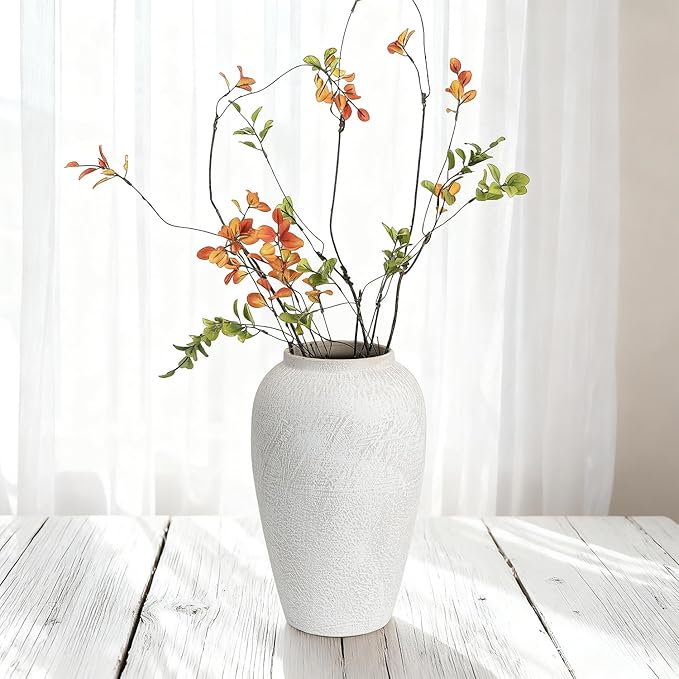 Ceramic Flower Vase Home Decor, 11" Large Farmhouse Table Vases Rustic Vintage Living Room Kitchen Bedroom Decorations for House Book Shelf Office Coffee Desk Dining Fireplace