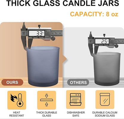 8 OZ Thick Candle Jars for Making Candles 15 Pcs, Empty Jars with Wood Lids for Candle Making, Sample Container, Frosted Grey