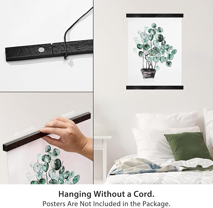 HONKKI Magnetic Poster Hanger Frame for 32x24 32x48 32x40 Movie Music Posters Wall Art,Black Wood Picture Frames for Canvas Diamond Map Decor, Living Room Calendar Banner Tapestry Photo Hanging Stand
