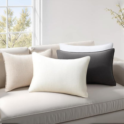 Couch Pillows Set of 4 Soft Linen Solid Lumbar Boho Cushion Cases with Flange Edge Design Mulit-Colour Pillow Covers Home Decor for Bed Balcony and Car Neutral Grey 12x20 Inch