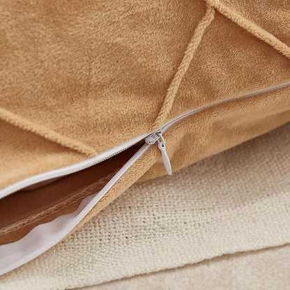 JAUXIO Diamond Pinch Pleated Crystal Velvet Pillowcases 2 Pack Solid Pintuck Throw Cushion Cover for Home Decor Hidden Zipper Closure (Camel, Standard)