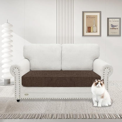 MAXIJIN Waterproof Couch Cushion Covers Stretch Sofa Seat Slipcovers Washable，Sectional Outdoor Cushion Covers with Elastic Bottom for Dogs Pets Kids (1 Pc Loveseat Cushion Cover, Light Coffee)