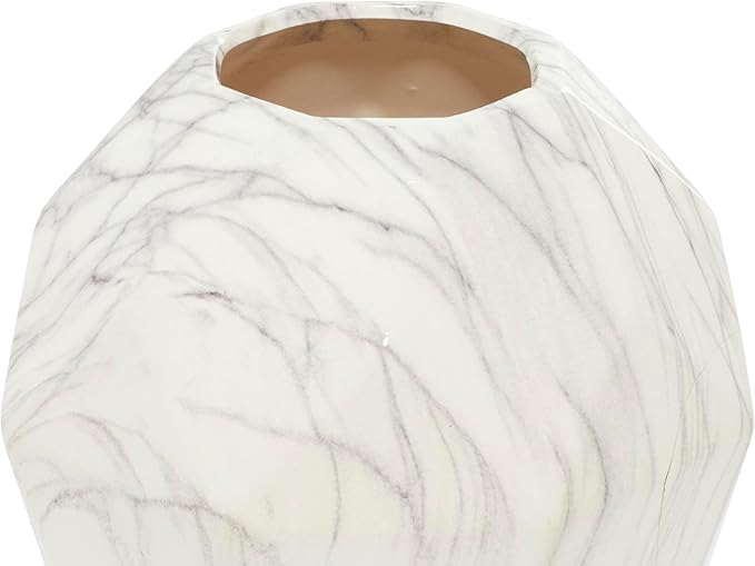 Deco 79 Ceramic Decorative Vase Faux Marble Centerpiece Vase, Flower Vase for Home Decoration 10" x 10" x 12", White