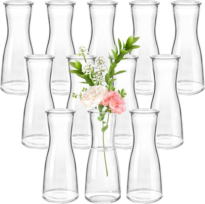 Set of 12 Glass Bud Vases, 6 Oz Clear Small Vases for Flowers Centerpieces, Minimalist Decorative Bulk Vases for Wedding, Birthday, Events, Dining Room Decor