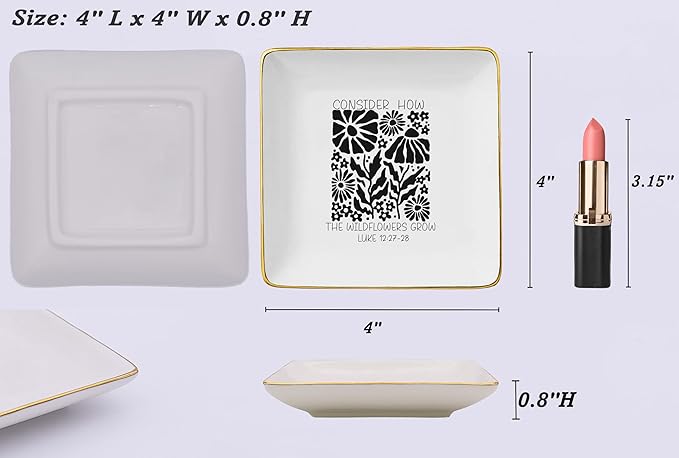 NZY Affirmation Positive Birthday Christmas Gift,Inspirational Christian Scripture Religious Bible Verse Reminder Gift for Women,Wildflowers Grow-Encouragement Jewelry Tray Trinket Holder Ring Dish