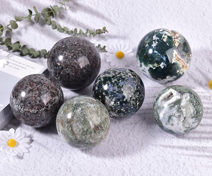 Large Moss Agate Crystal Sphere Natural Healing Crystal Ball with Stand Meditation Decorative Balls Home Decor 90-100mm/3.5-3.9"