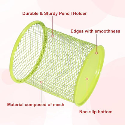 uxcell 2Pcs Mesh Pencil Holder, Metal Pen Cup Desk Organizer Makeup Brush Cup Holder for Home, Office, Classroom(Green)