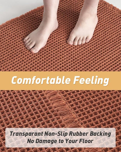 AMOAMI Upgraded Waffle Bath Mat, Super Absorbent Non Slip Bath Mats for Bathroom Floor, Machine Washable Bathroom Rugs with Tassels, Rubber Backed Bathroom Mats, Ultra Soft, 17" x 24", Dirty Orange