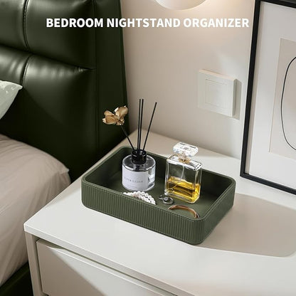 PU Leather Valet Tray Organizer, Modern Nightstand Organizer Bedside Desktop Storage for Womens and Men, Decorative Perfume Trinket Catchall Vanity Tray for Key Watch Wallet (Green)