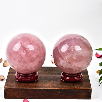 JIC Gem Natural Pink Rose Quartz Ball Sphere with Base,Class 1,3.5-3.9 Inch