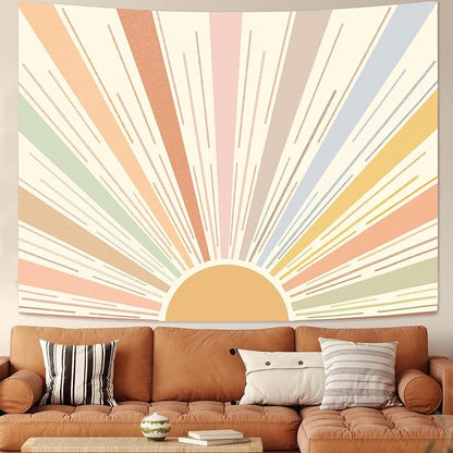 Kanuyee Boho Sun Tapestry Wall Hanging, Retro 70s Abstract Striped Aesthetic Sunrise Vintage Tapestries for Bedroom Living Room 60×80 inch