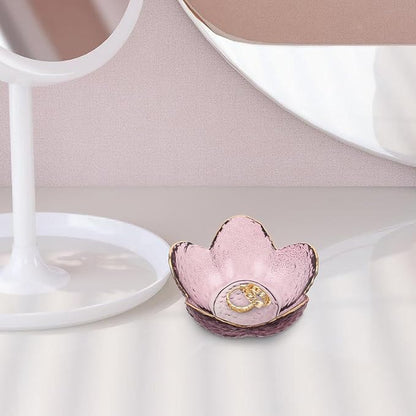 ABOOFAN Small Glass Jewelry Tray Flower-shaped Ring Holder Bowl for Women Portable Trinket Dish for Rings Earrings Keys Elegant Gift for Wife Mom Daughter Bedroom Decor