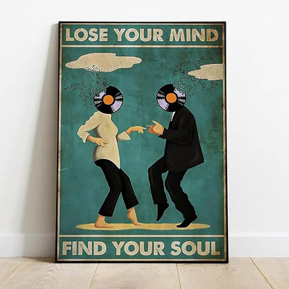 Framed Art Vintage Classic Movie posters for room aesthetic Spiritual Quotes Lose Your Mind Find Your Soul Canvas Wall Art Cool Trippy Music Dance Wall Decor Painting for Bedroom 12x16in