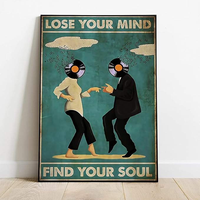 Framed Art Vintage Classic Movie Fiction posters for room aesthetic Spiritual Quotes Lose Your Mind Find Your Soul Canvas Wall Art Cool Music Dance Wall Decor Painting for Bedroom 24x36in