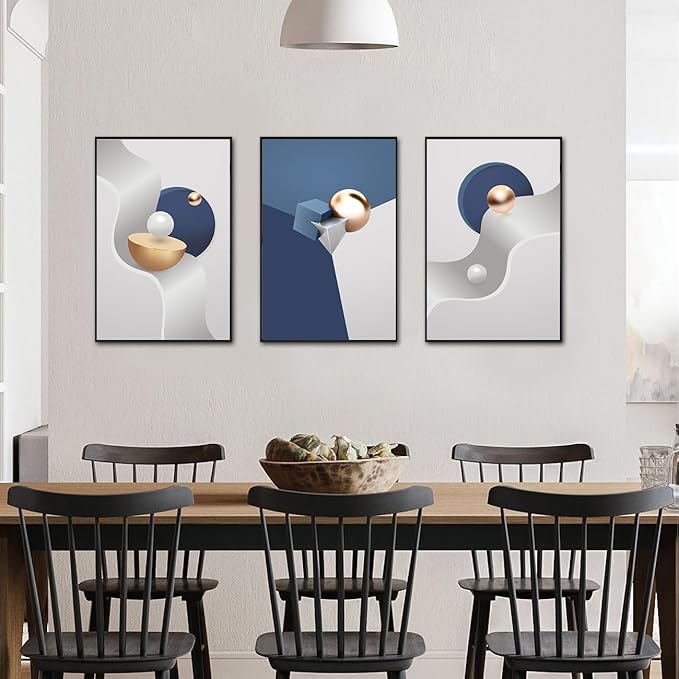 QKF Black Framed Large Wall Art Decor Living Room Geometry Abstract Decorative Painting Bedroom Room Bathroom Blue,Gray White Bright Modern Home art Office Restaurant Wall Canvas Posters & Prints 3