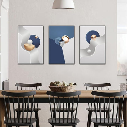 QKF Large Blue Geometry Abstract Wall Art Bright Canvas Decorative Painting Now Home, Bedroom, Living Room Painting Poster Printing Wall Decor 3-piece Set 20" X 28"