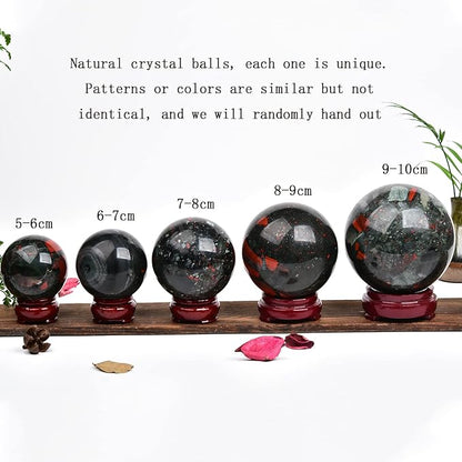 JIC Gem Large Healing Crystal Ball with Decoation Stand African Bloodstone Gemstone Sphere Ball for Meditation Energy Reiki Ball (100-110mm)
