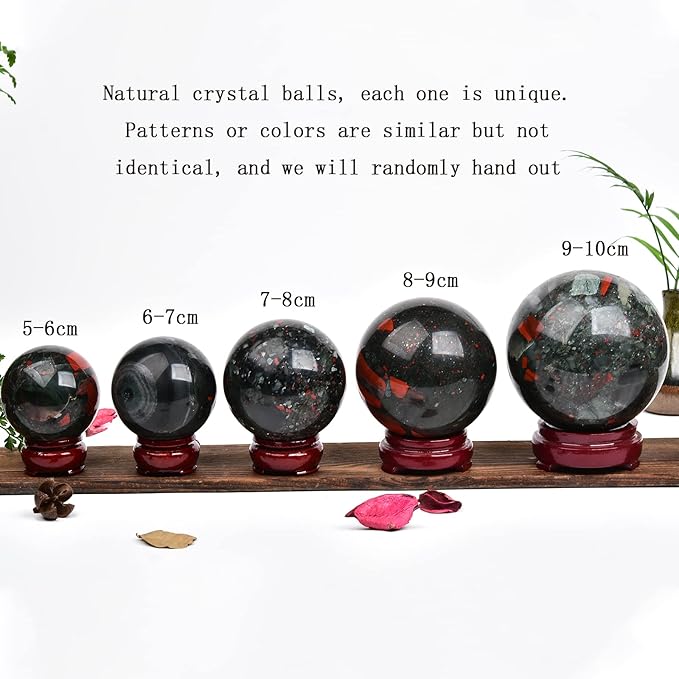 JIC Gem Large Healing Crystal Ball with Decoation Stand African Bloodstone Gemstone Sphere Ball for Meditation Energy Reiki Ball (90-100mm)