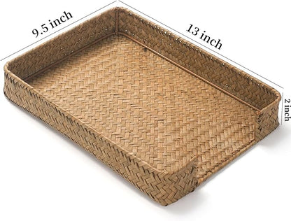 Seagrass Letter Tray, Woven Desk Tray, Wicker Desktop Basket Organizer for Papers, Documents, Magazines, Files